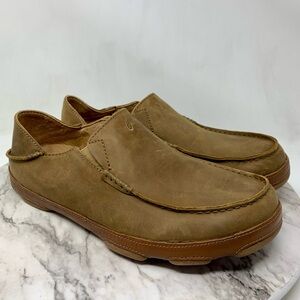 Olukai Moloa Waxed Nubuck Ray/Toffee Step Back Slip Ons 11 Mens Beach Casual
